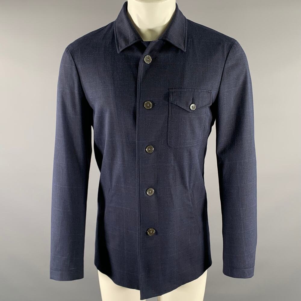 KLEIN EPSTEIN & PARKER Size XL Navy Plaid Wool Blend Jacket
